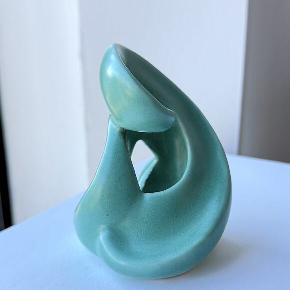Stangl Pottery Free Form Swirl Candlestick Holder Turquoise Blue Glaze 3 3/4" - Picture 5 of 9